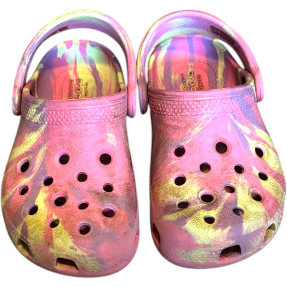 CROCS Classic Clog Size C-9 Marbled Tie Dyeโ Orange Pink Pastels Little Girl